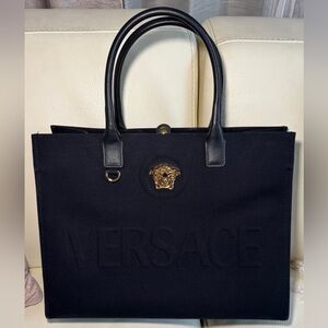 Versace Black Canvas Tote with Gold Medusa